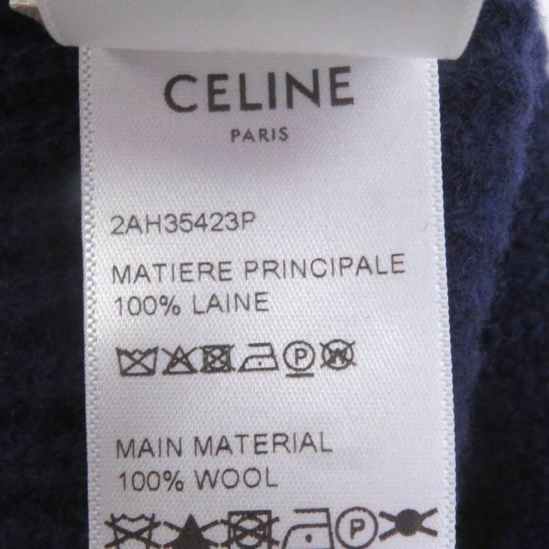 Celine 2ah35423p 100% Wool Logo Patch Beanie Hat Knit Cap Navy Made In Italy