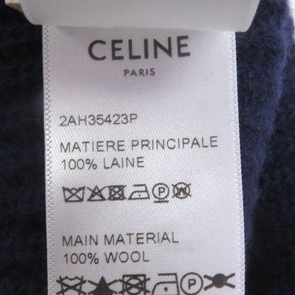 Celine 2ah35423p 100% Wool Logo Patch Beanie Hat Knit Cap Navy Made In Italy