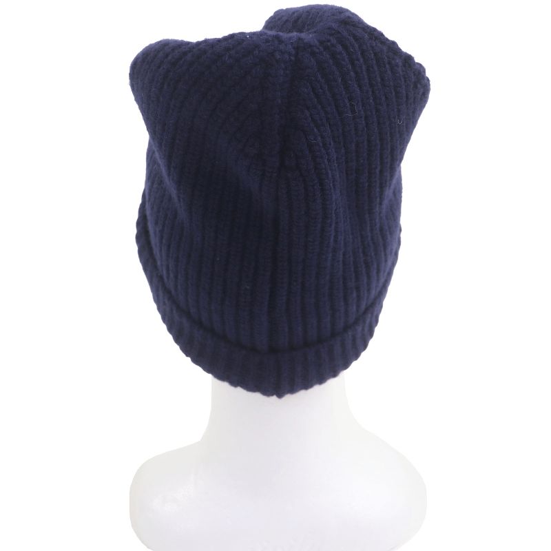 Celine 2ah35423p 100% Wool Logo Patch Beanie Hat Knit Cap Navy Made In Italy