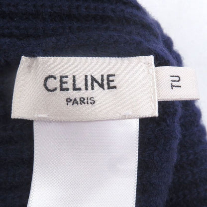 Celine 2ah35423p 100% Wool Logo Patch Beanie Hat Knit Cap Navy Made In Italy