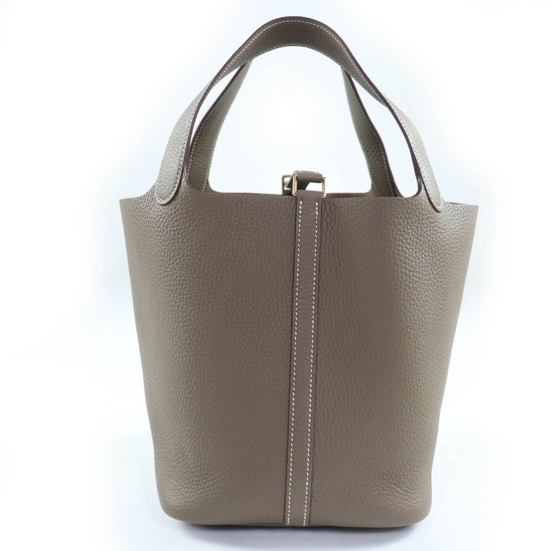 Hermes Picotin Lock MM22 Taurillon Clemence Etoupe Gold Hardware Handbag