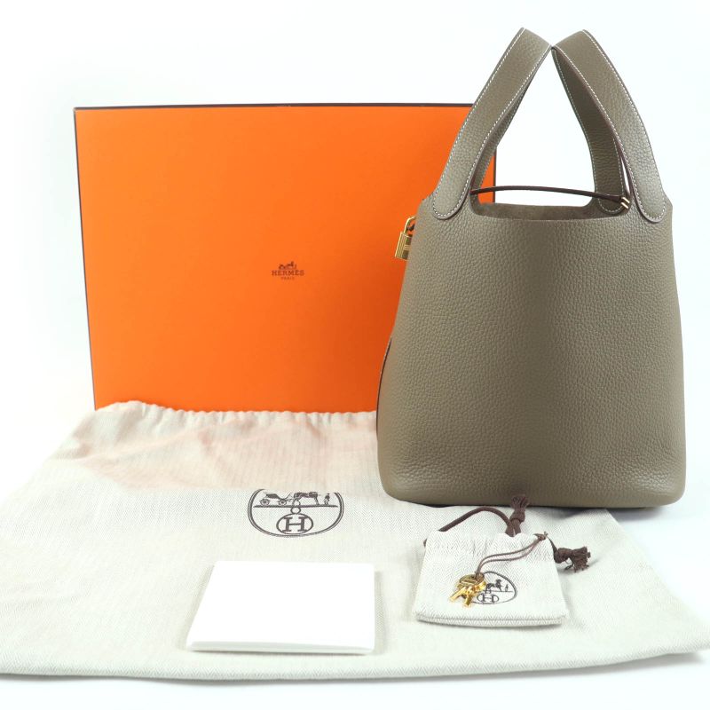 Hermes Picotin Lock MM22 Taurillon Clemence Etoupe Gold Hardware Handbag