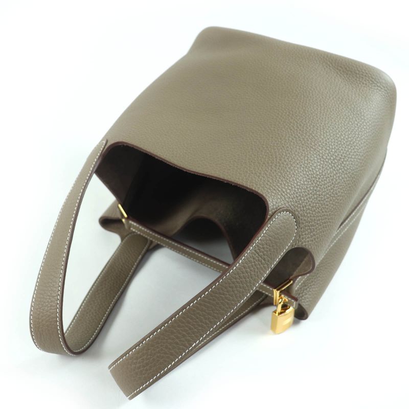 Hermes Picotin Lock MM22 Taurillon Clemence Etoupe Gold Hardware Handbag