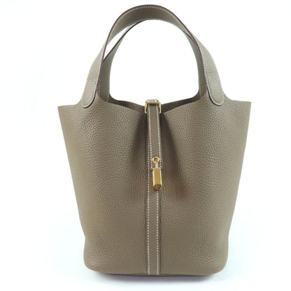 Hermes Picotin Lock MM22 Taurillon Clemence Etoupe Gold Hardware Handbag