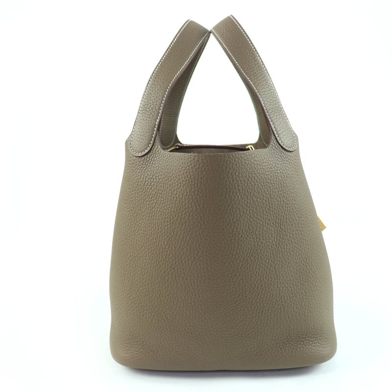 Hermes Picotin Lock MM22 Taurillon Clemence Etoupe Gold Hardware Handbag