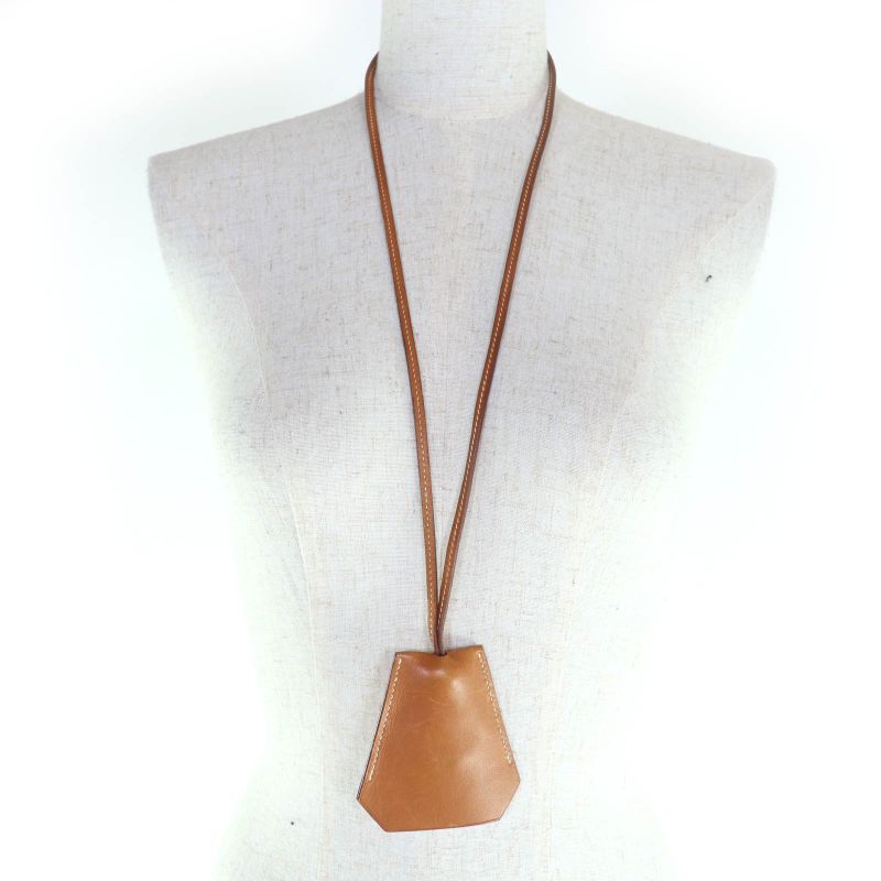 Hermes Vintage Margiela Period Clochette Leather Necklace Pendant Brown D