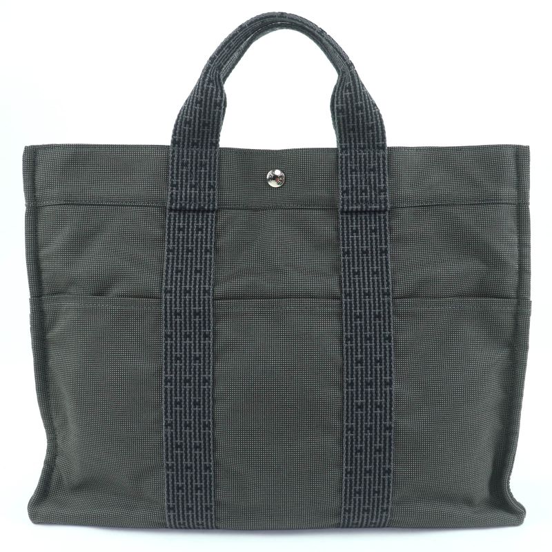 Hermes Airline MM Serie Hardware Canvas Tote Handbag Gray Made In France Women