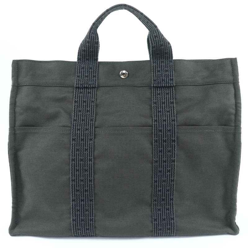 Hermes Airline MM Serie Hardware Canvas Tote Handbag Gray Made In France Women