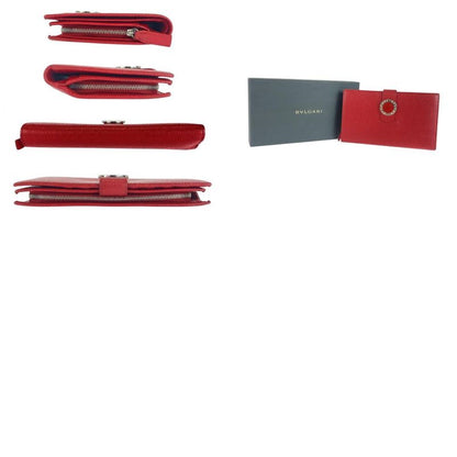 Bvlgari Bulgari Corole Red Silver Hardware Leather Long Wallet Ladies 505931