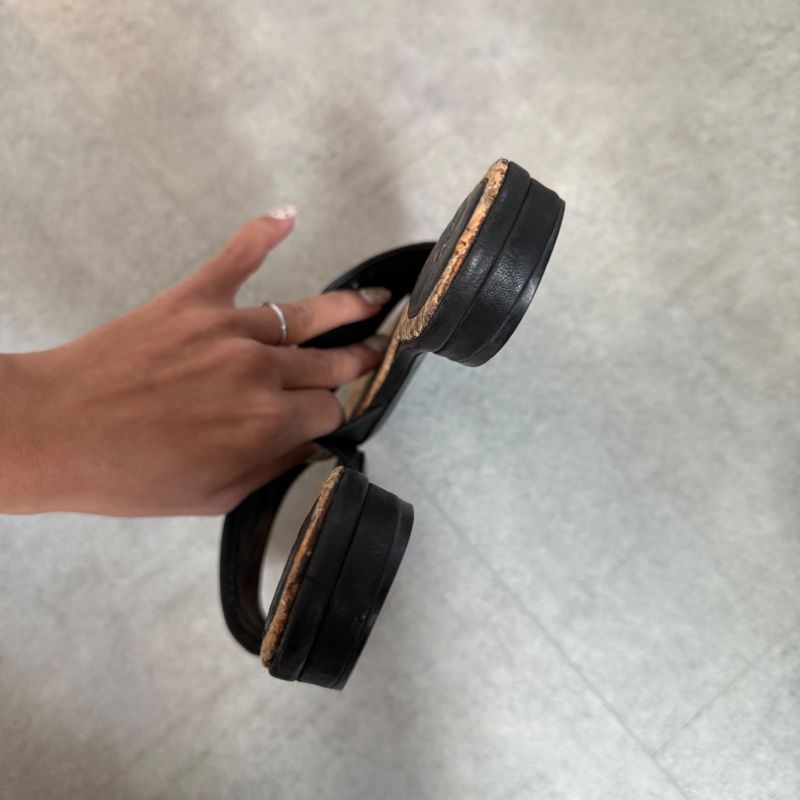 Chanel Coco Mark Leather Fur Matelasse Slide Sandals Flat Sandals 35c 22cm