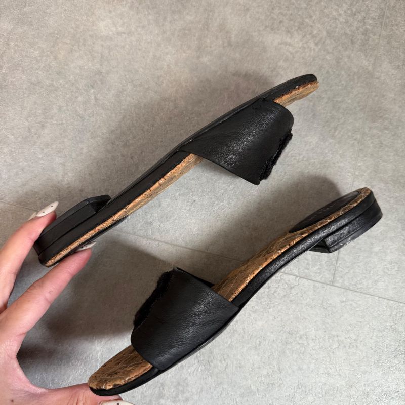 Chanel Coco Mark Leather Fur Matelasse Slide Sandals Flat Sandals 35c 22cm