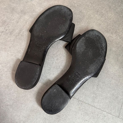 Chanel Coco Mark Leather Fur Matelasse Slide Sandals Flat Sandals 35c 22cm
