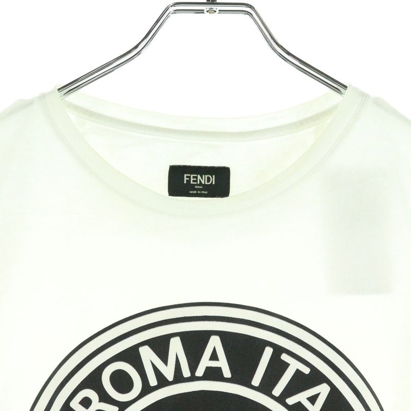 Fendi Front Circle Logo Crew Neck Short Sleeve T-shirt Cut And Sewn White Women