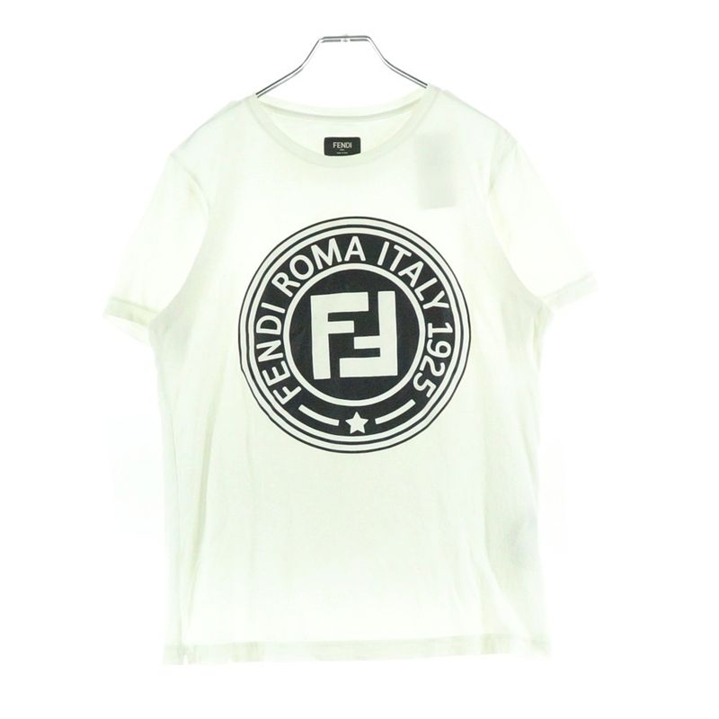 Fendi Front Circle Logo Crew Neck Short Sleeve T-shirt Cut And Sewn White Women