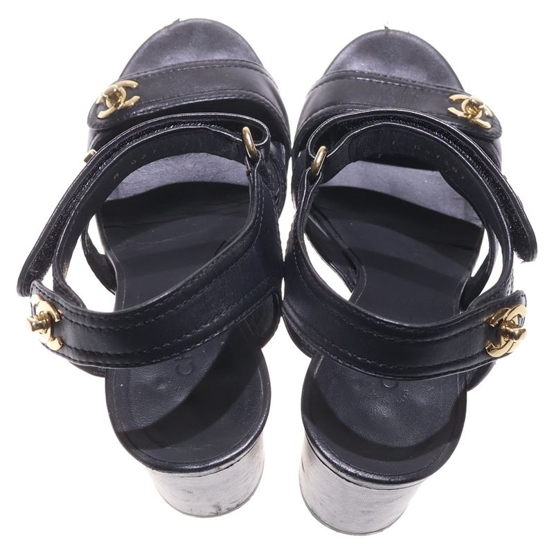 Chanel Coco Mark Turnlock Chunky Heels Black