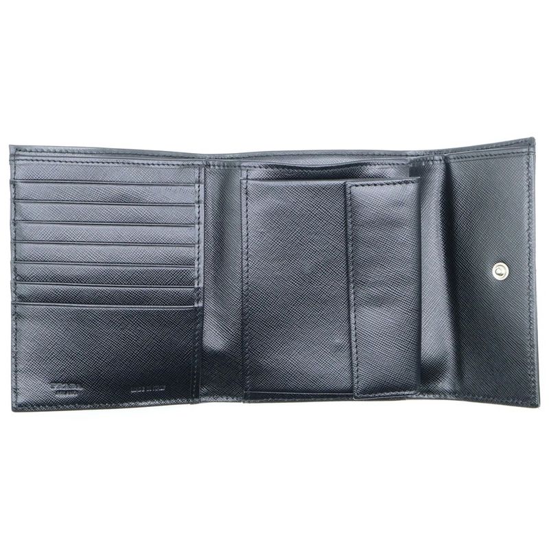 Prada Trifold Wallet Compact Wallet With Card Case Black Nylon And Leather M170