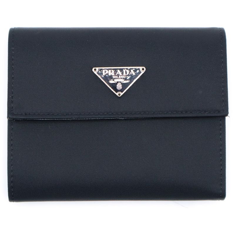 Prada Trifold Wallet Compact Wallet With Card Case Black Nylon And Leather M170