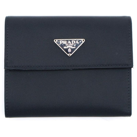 Prada Trifold Wallet Compact Wallet With Card Case Black Nylon And Leather M170