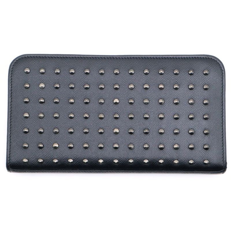 Saint Laurent Paris Studded Long Wallet Long Wallet Card Case Leather Black