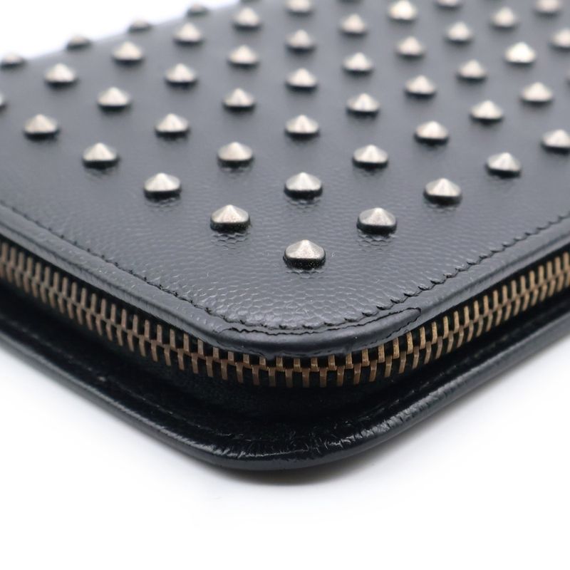 Saint Laurent Paris Studded Long Wallet Long Wallet Card Case Leather Black
