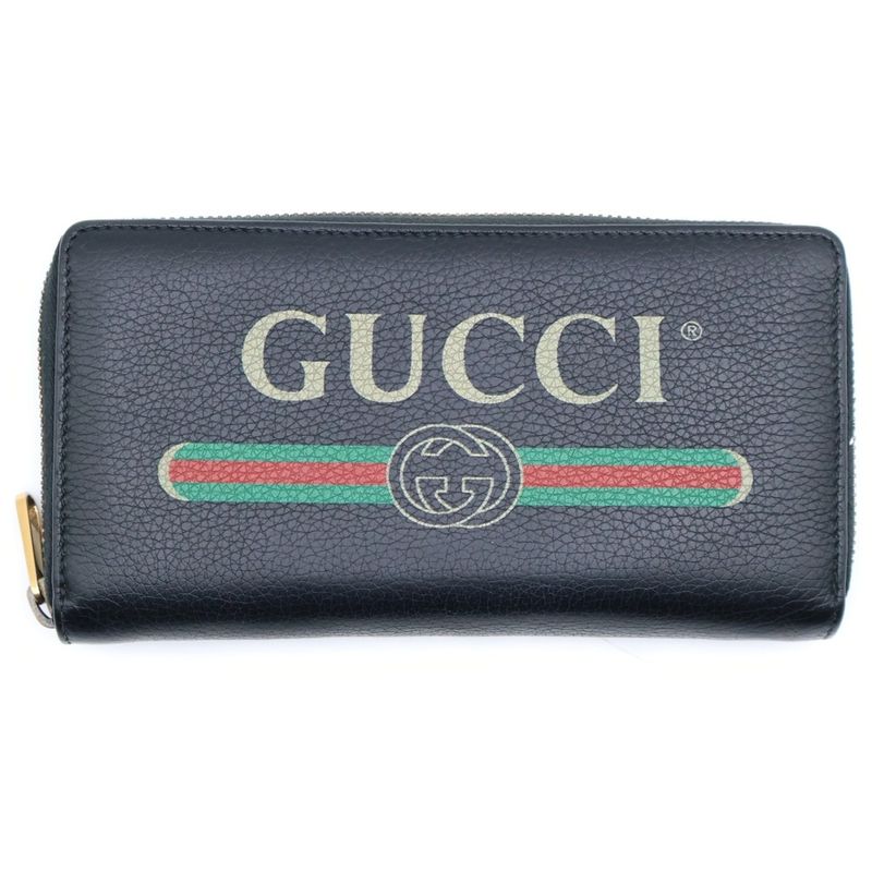 Gucci Logo-printed Zip-around Wallet Long Leather Black 496317