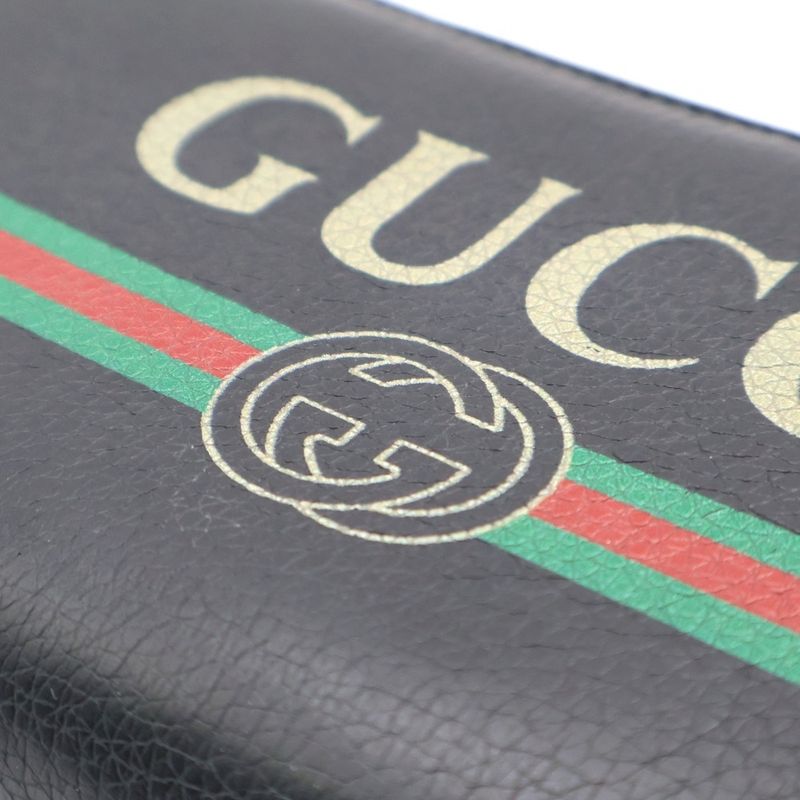 Gucci Logo-printed Zip-around Wallet Long Leather Black 496317