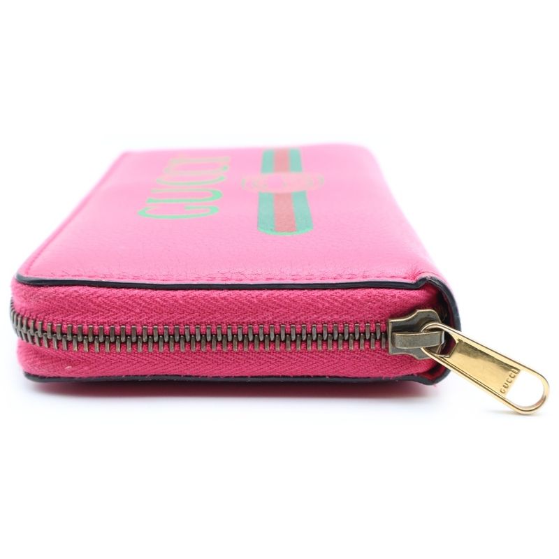 Gucci Logo-printed Zip-around Wallet Long Leather Pink 496317