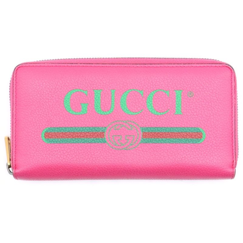 Gucci Logo-printed Zip-around Wallet Long Leather Pink 496317
