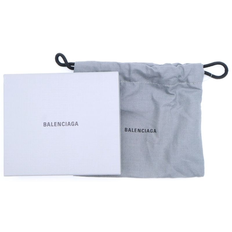 Balenciaga Logo Money Clip Wallet Fold Wallet Card Case Black Leather 594308