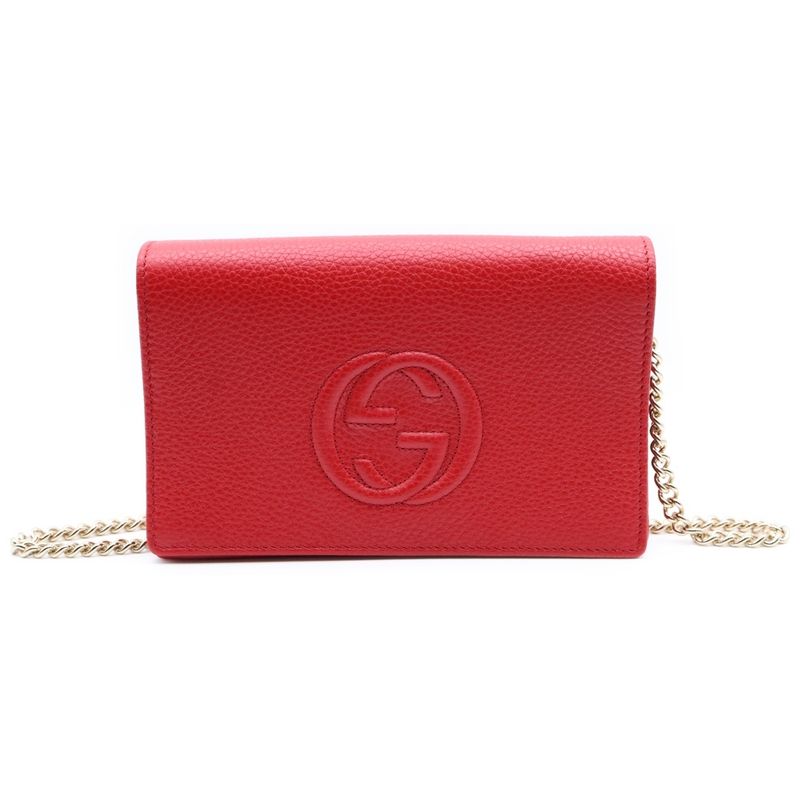 Gucci Soho Series Chain Wallet Shoulder Bag Red Leather 598211 Gold Hardware