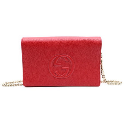 Gucci Soho Series Chain Wallet Shoulder Bag Red Leather 598211 Gold Hardware