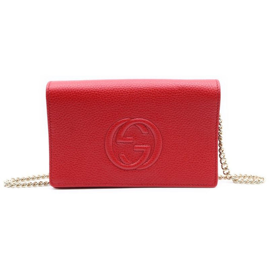 Gucci Soho Series Chain Wallet Shoulder Bag Red Leather 598211 Gold Hardware