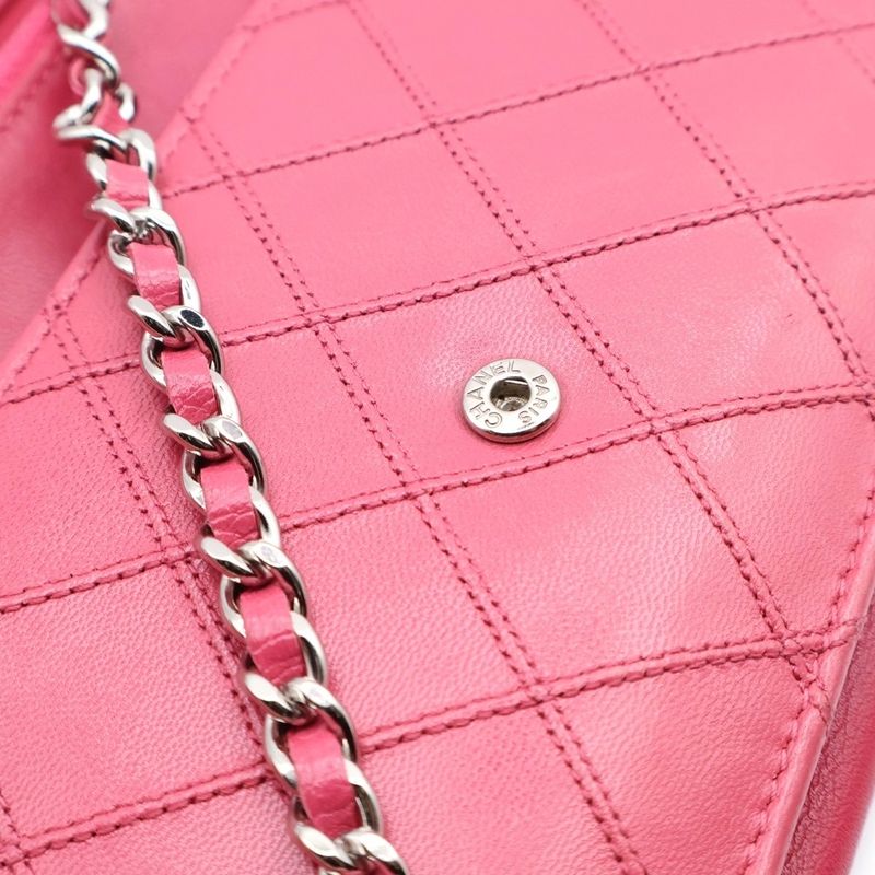 Chanel Bicolore Coco Mark Chain Wallet Shoulder Bag Mini Bag Pink Leather