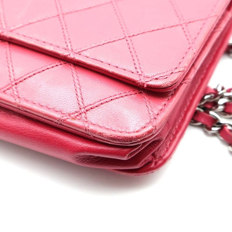 Chanel Bicolore Coco Mark Chain Wallet Shoulder Bag Mini Bag Pink Leather