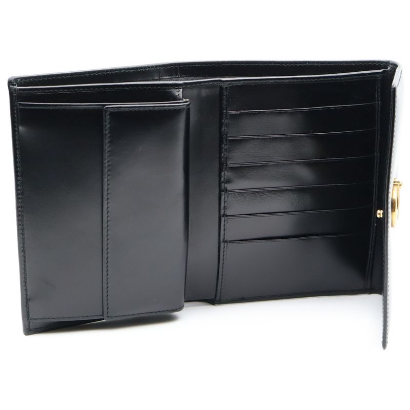 Cartier Panthère Leather Compact Wallet Trifold Wallet Gold Hardware Black