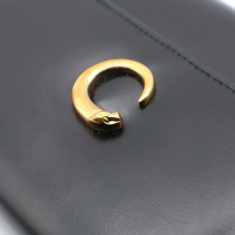 Cartier Panthère Leather Compact Wallet Trifold Wallet Gold Hardware Black
