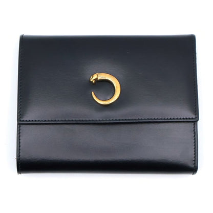 Cartier Panthère Leather Compact Wallet Trifold Wallet Gold Hardware Black