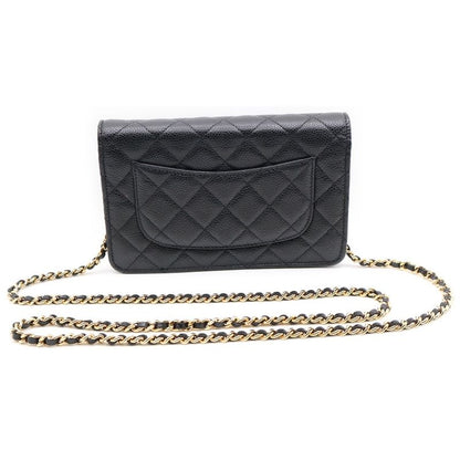 Chanel Matelasse Chain Wallet In Black Caviar Skin Gold Hardware Ap0250 Plated
