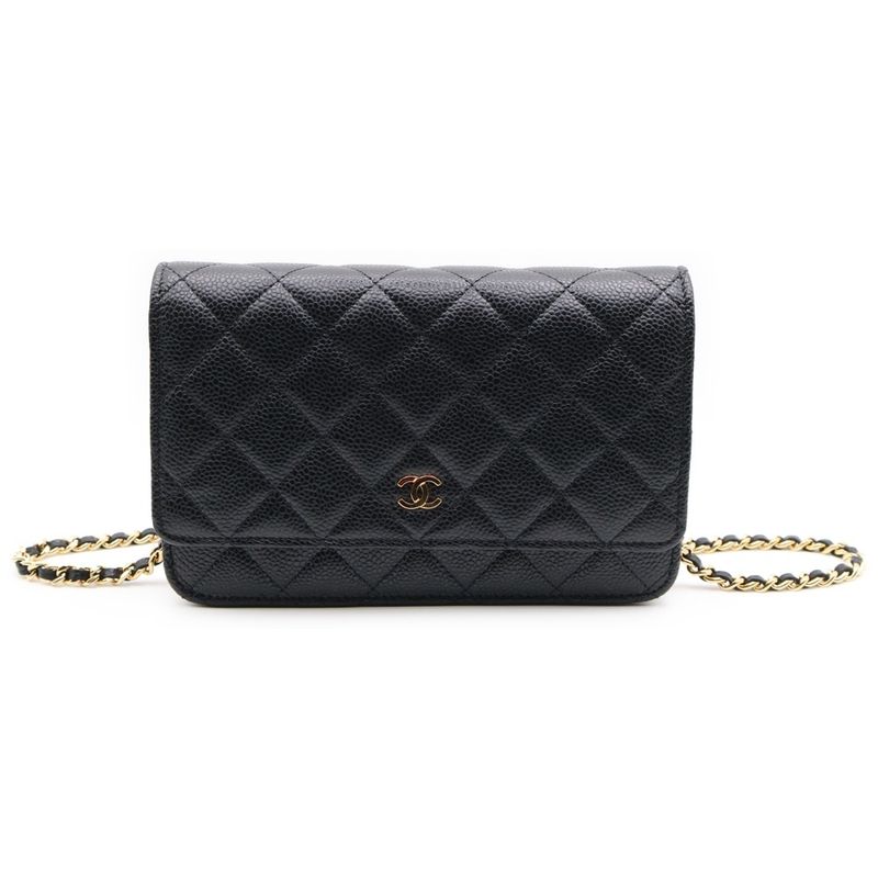 Chanel Matelasse Chain Wallet In Black Caviar Skin Gold Hardware Ap0250 Plated