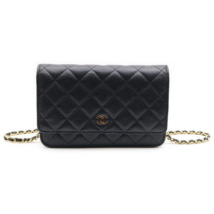 Chanel Matelasse Chain Wallet In Black Caviar Skin Gold Hardware Ap0250 Plated