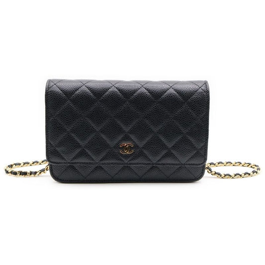 Chanel Matelasse Chain Wallet In Black Caviar Skin Gold Hardware Ap0250 Plated