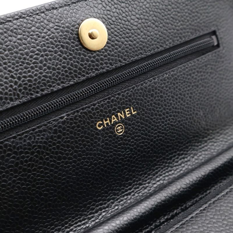Chanel Matelasse Chain Wallet In Black Caviar Skin Gold Hardware Ap0250 Plated