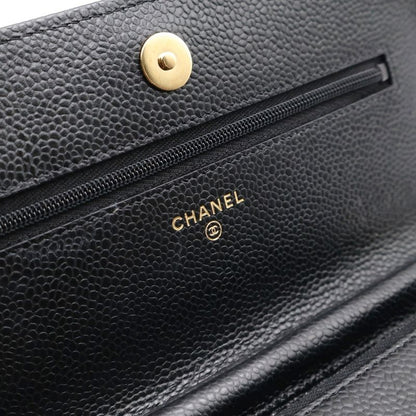 Chanel Matelasse Chain Wallet In Black Caviar Skin Gold Hardware Ap0250 Plated