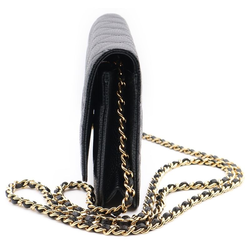 Chanel Matelasse Chain Wallet In Black Caviar Skin Gold Hardware Ap0250 Plated
