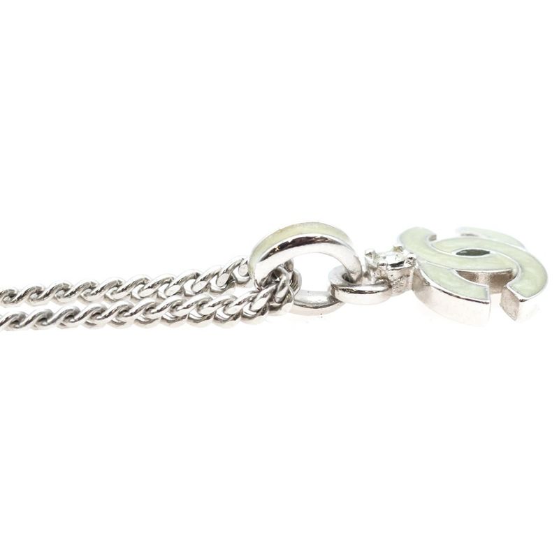 Chanel Coco Mark Chain Necklace Pendant Silver Ivory