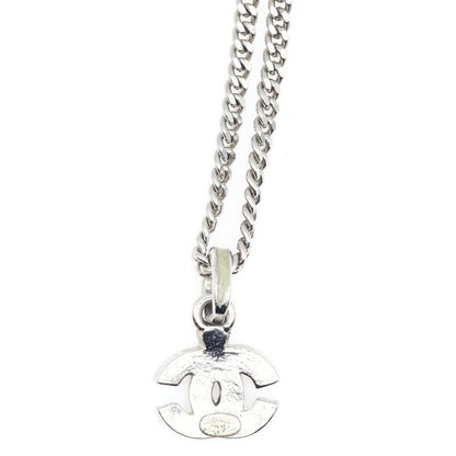 Chanel Coco Mark Chain Necklace Pendant Silver Ivory