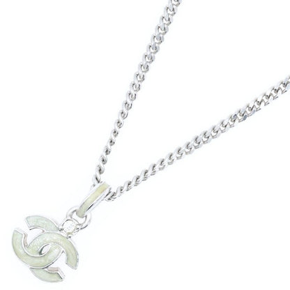 Chanel Coco Mark Chain Necklace Pendant Silver Ivory