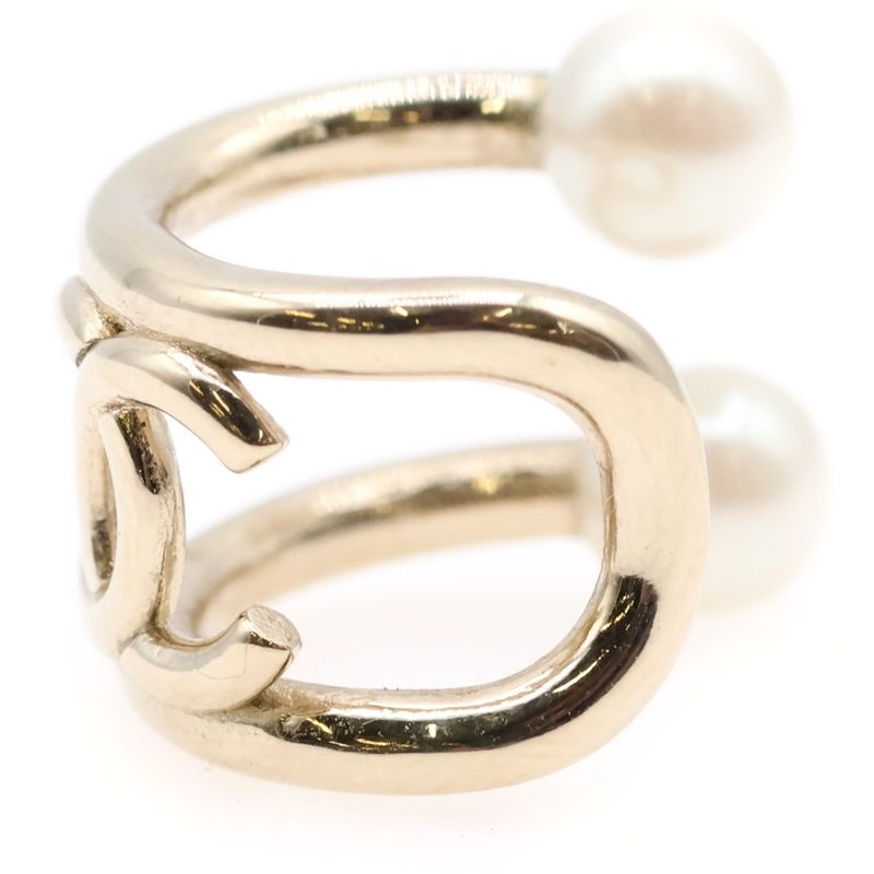Chanel Coco Mark Faux Pearl Ear Cuff Ear Accessories Gold GP B21A