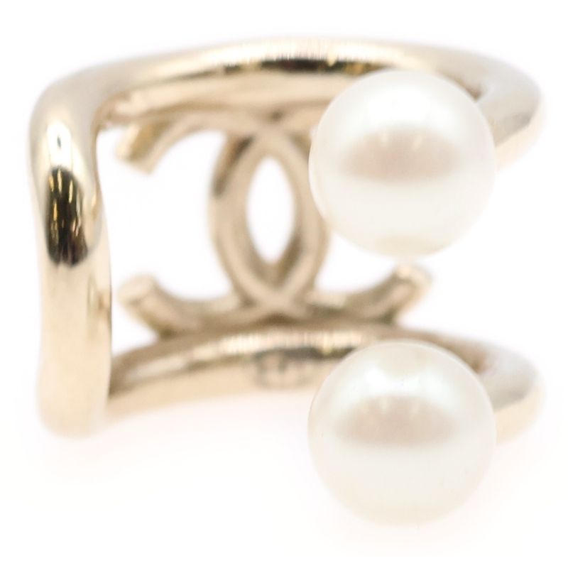 Chanel Coco Mark Faux Pearl Ear Cuff Ear Accessories Gold GP B21A