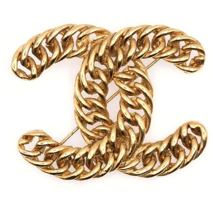 Chanel Coco Mark Chain Brooch Pin Badge GP Gold